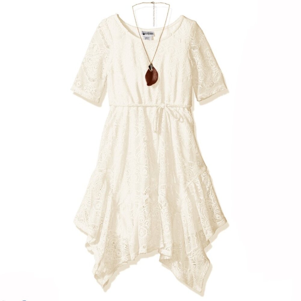 Emily West Girls' Cream Lace Short Sleeves Dress Size 10 - No Necklace